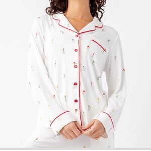Women's Bamboo Ivory/Red Skier Long Sleeve Pajama Top ⛷️
